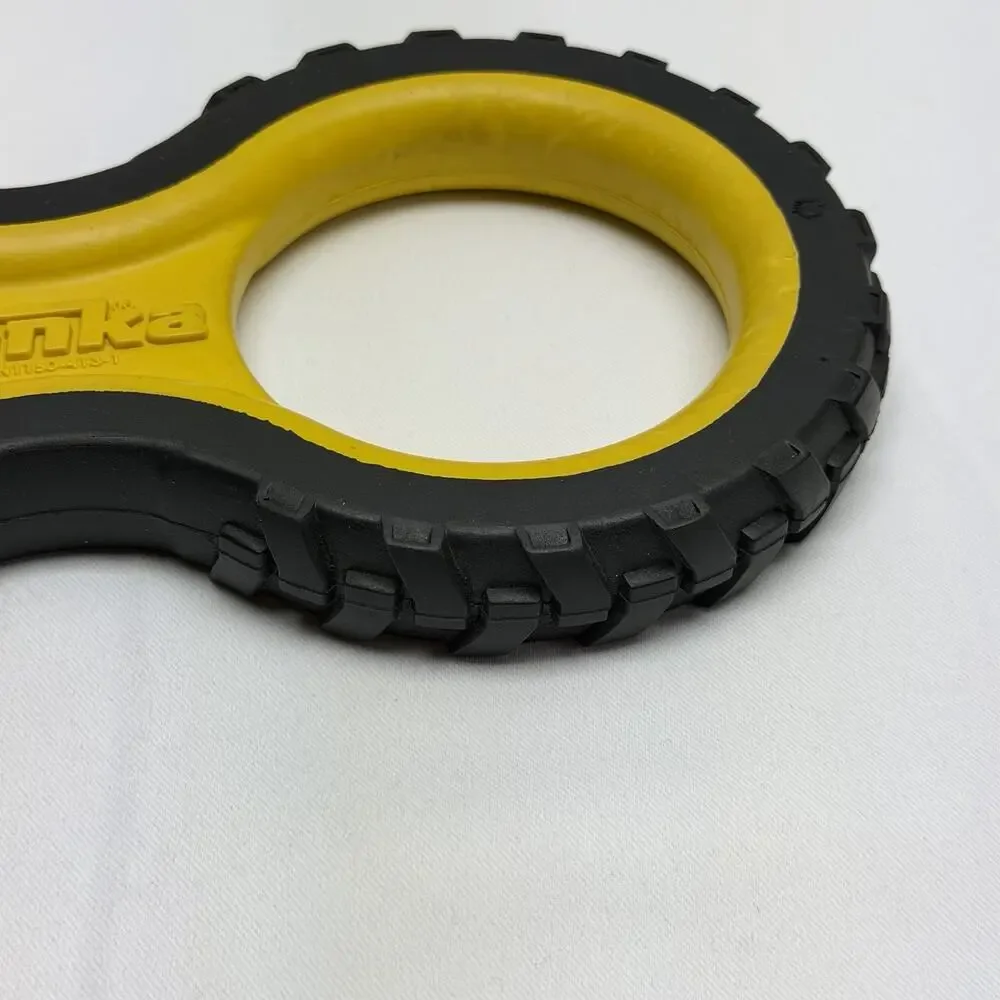 TONKA DOG TOY Large 12” Figure 8 Tire Rubber Tug Chew Toy Yellow Black